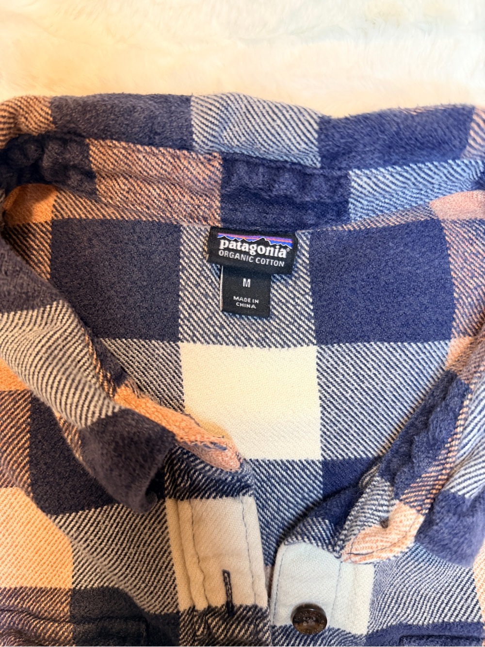 Patagonia Plaid Organic Cotton Shirt in Navy, Peach & Cream
